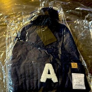 Chenille Letter “A” Ribbed Cuff Beanie with Pom - Cozy & Stylish